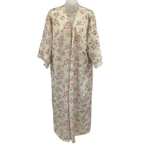 Expressions California Dynasty Floral Lace Trim Kimono Robe‎ L vintage